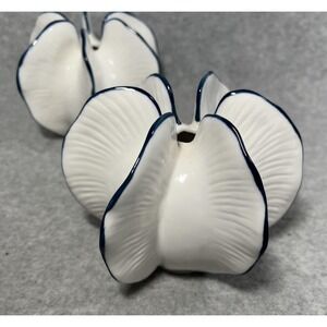 Carambola Shape Star Fruit Bud Vases White Blue Rim Edge Set of 2 Coastal 4 inch